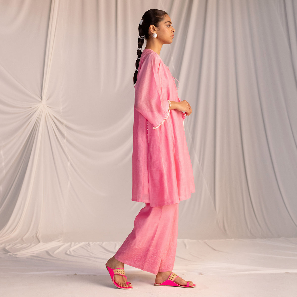 Pink  Embroidered Tunic & Trouser Set