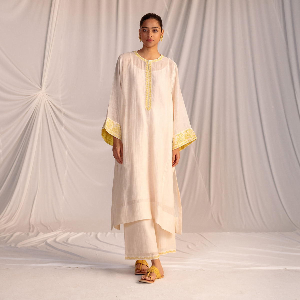 Champagne  Embroidered Tunic & Trouser Set