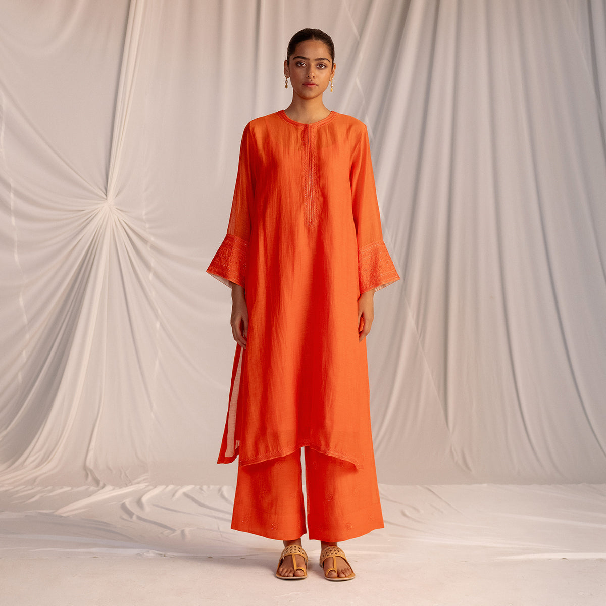 Rust Orange  Embroidered Tunic & Trouser Set