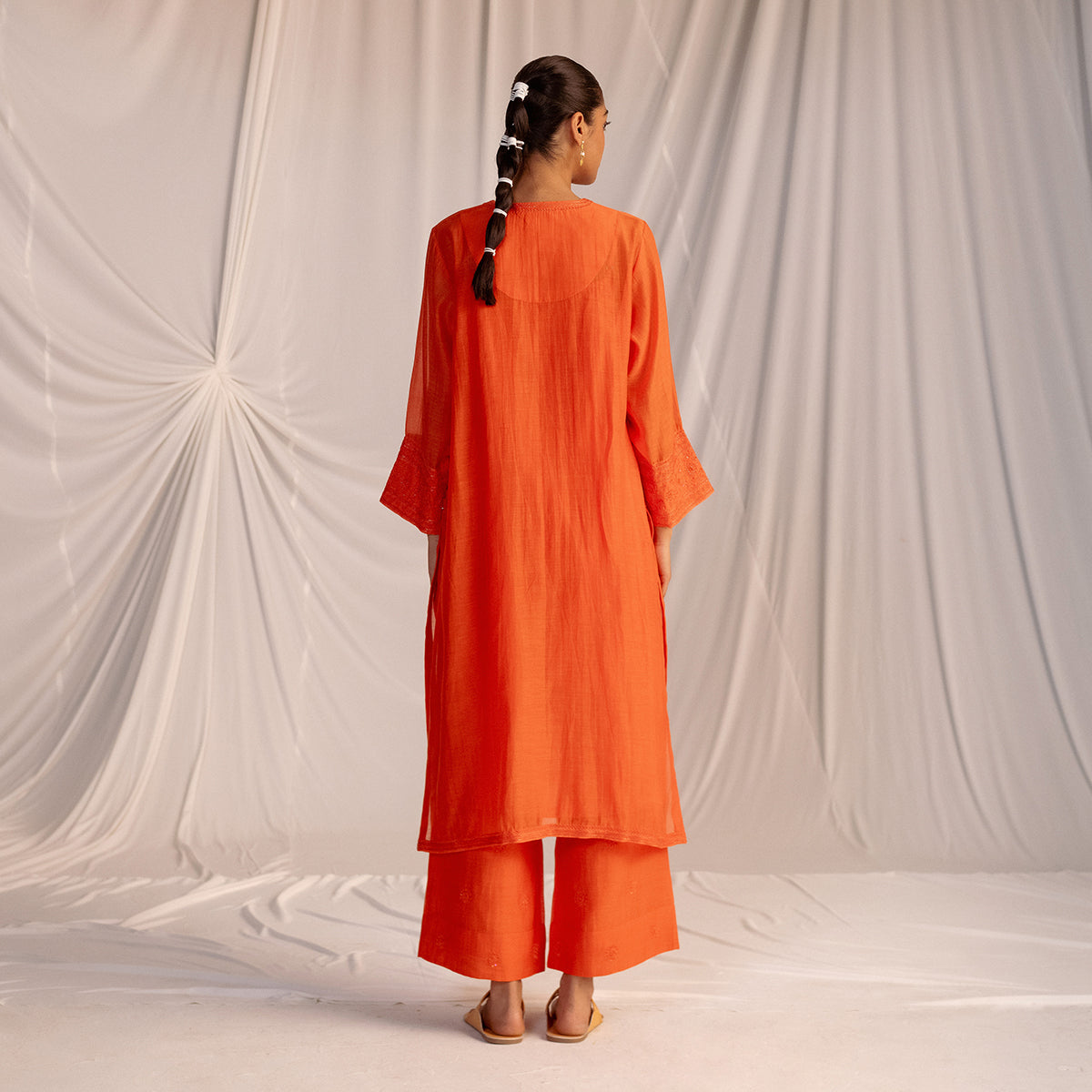 Rust Orange  Embroidered Tunic & Trouser Set