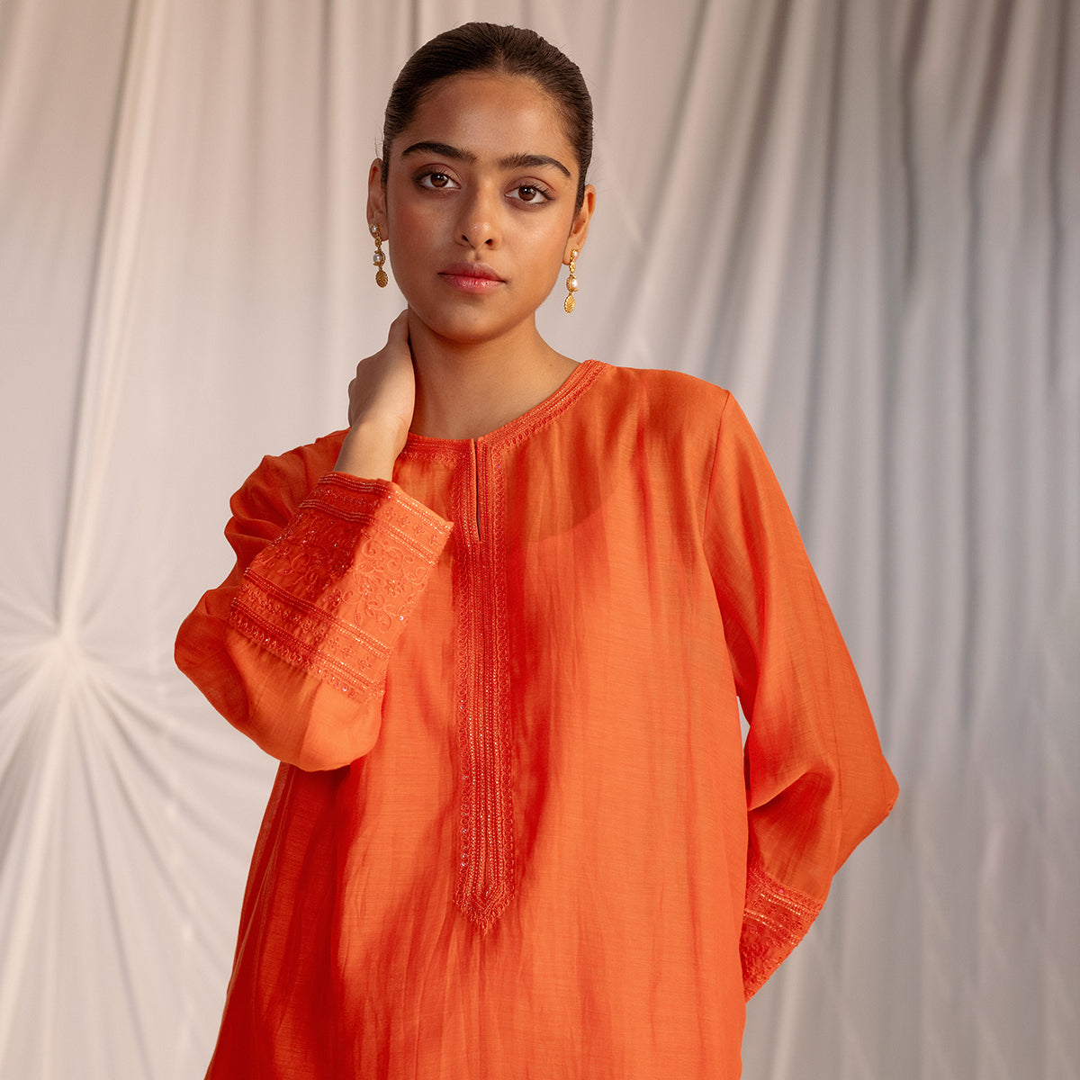 Rust Orange  Embroidered Tunic & Trouser Set