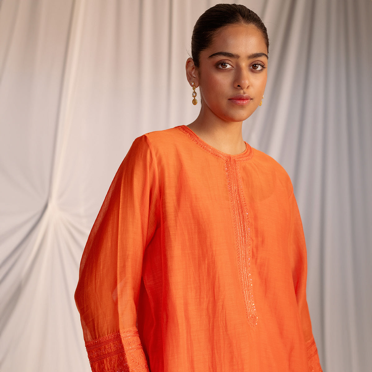 Rust Orange  Embroidered Tunic & Trouser Set