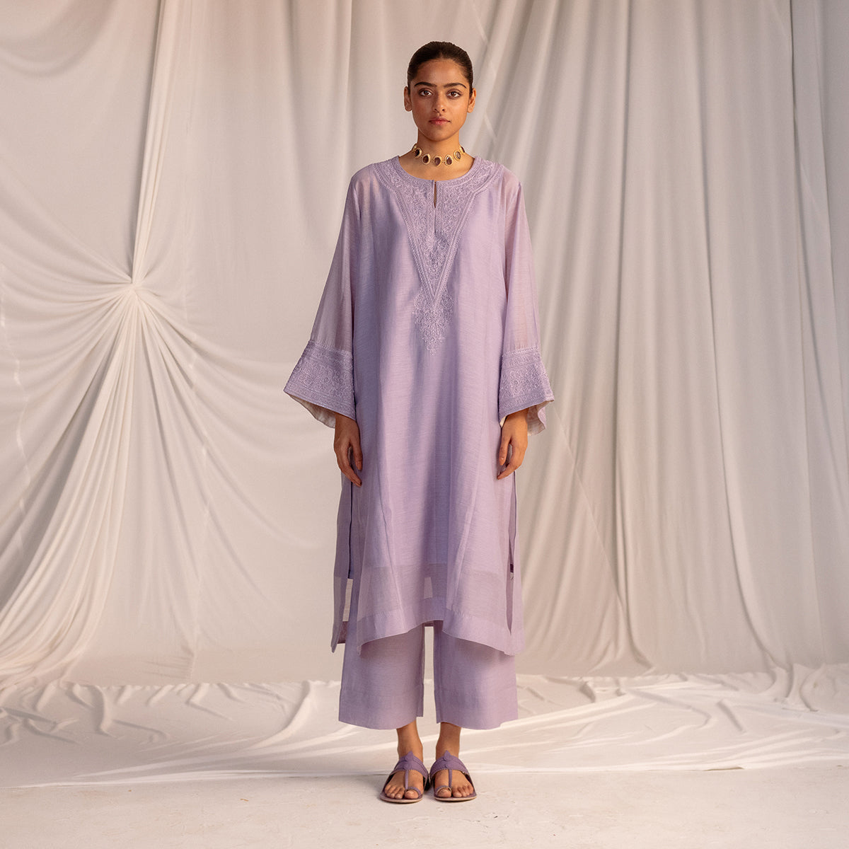 Violet Embroidered Tunic & Trouser Set