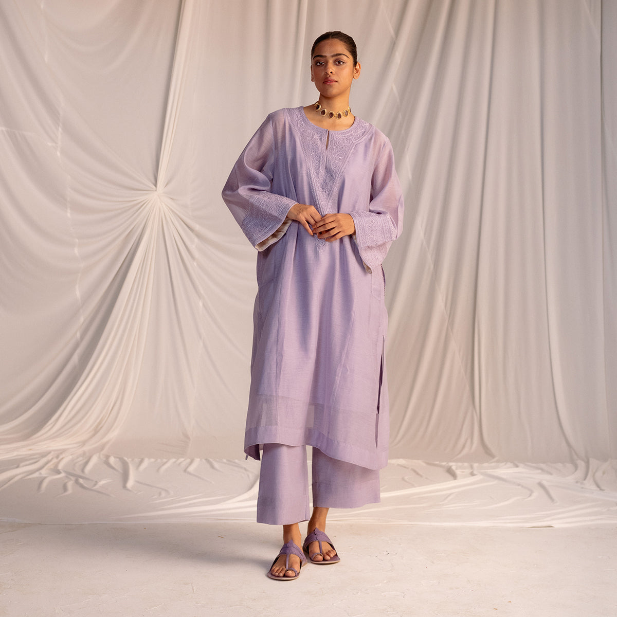 Violet Embroidered Tunic & Trouser Set