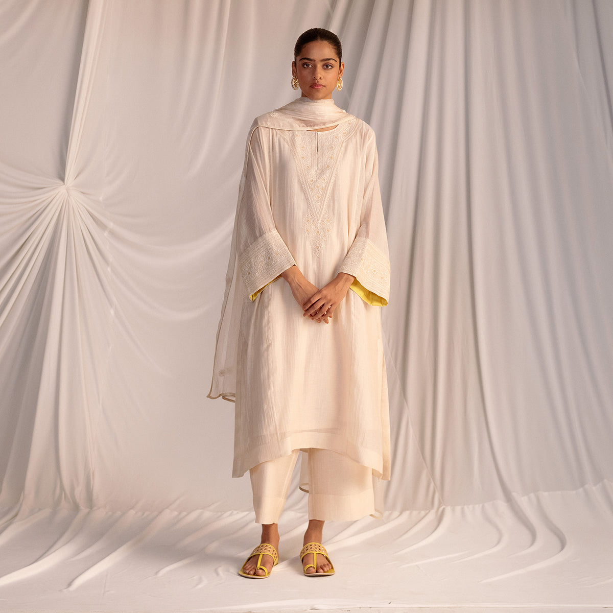 Champagne  Embroidered Tunic & Trouser Set