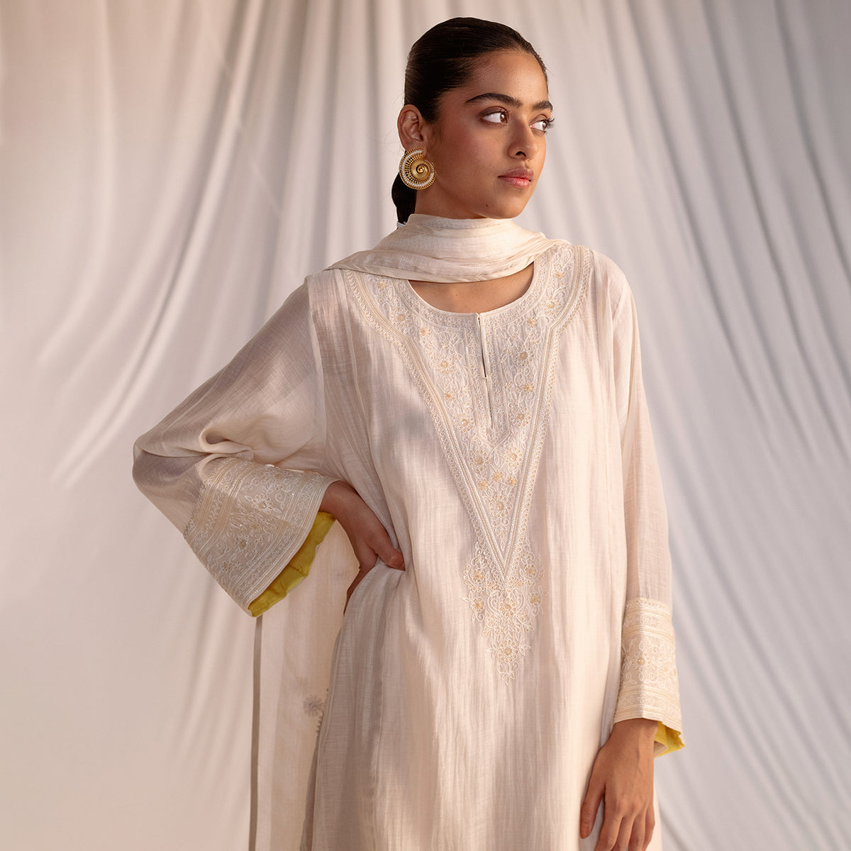 Champagne  Embroidered Tunic & Trouser Set