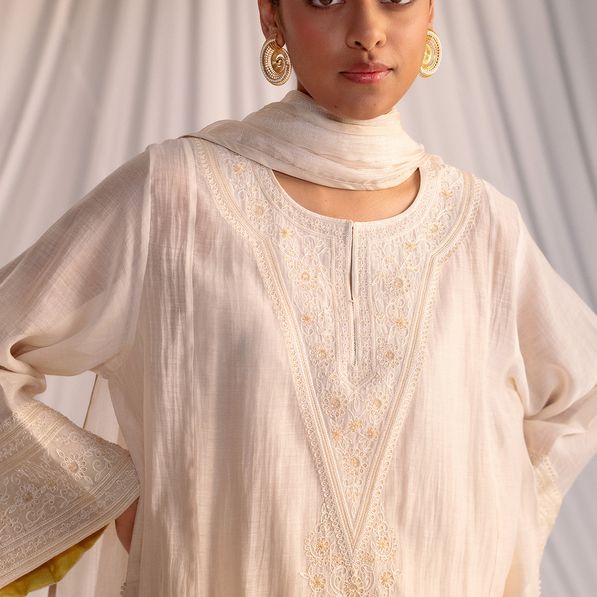 Champagne  Embroidered Tunic & Trouser Set