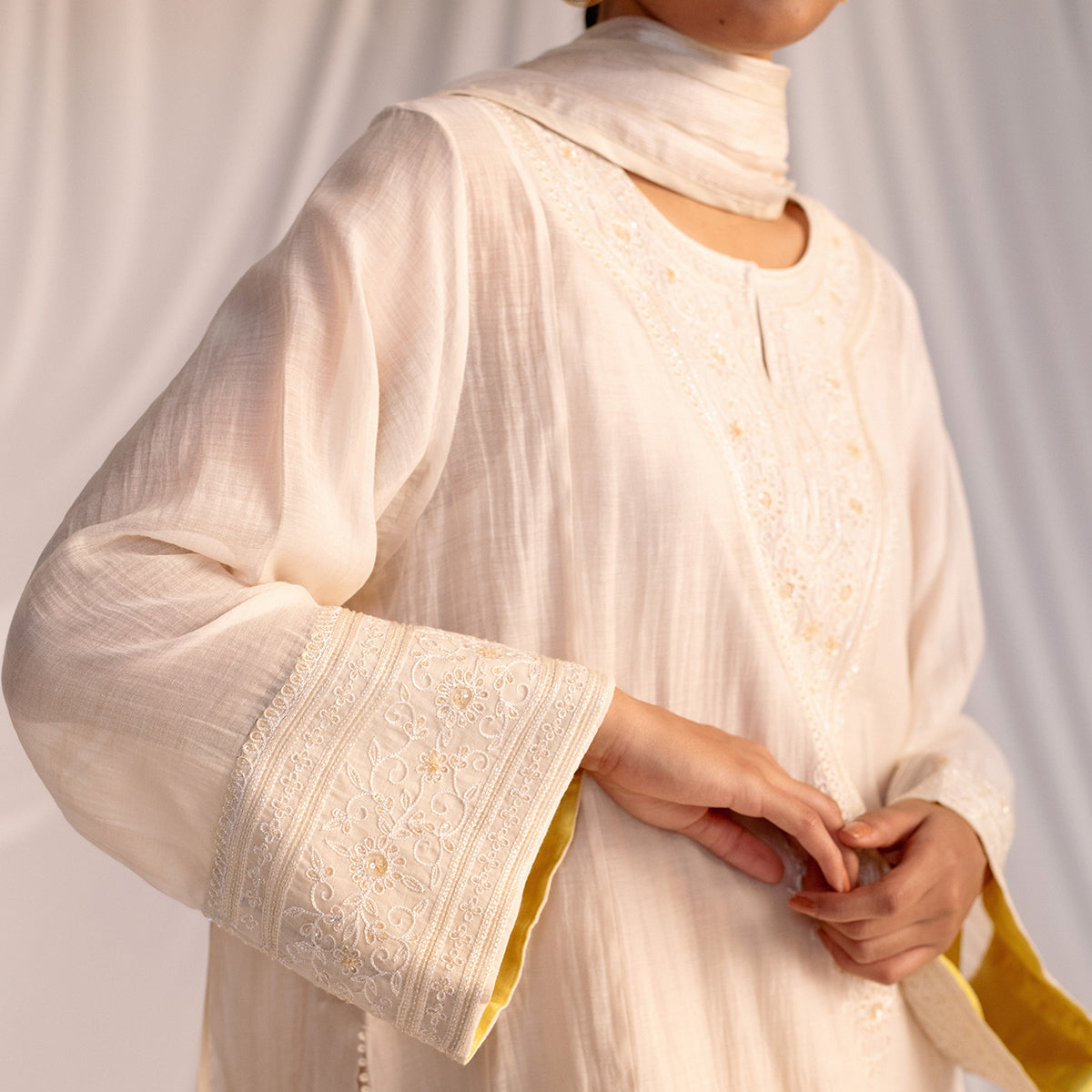 Champagne  Embroidered Tunic & Trouser Set