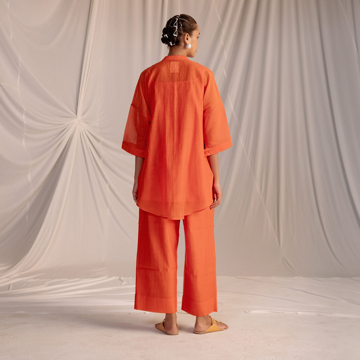 Rust Orange  Embroidered Tunic & Trouser Set