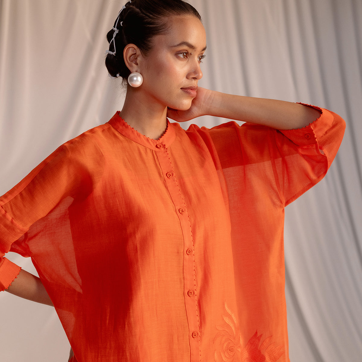 Rust Orange  Embroidered Tunic & Trouser Set