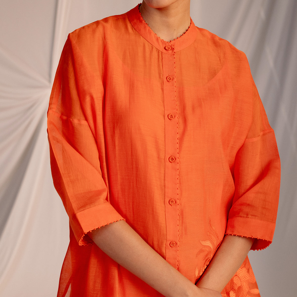 Rust Orange  Embroidered Tunic & Trouser Set