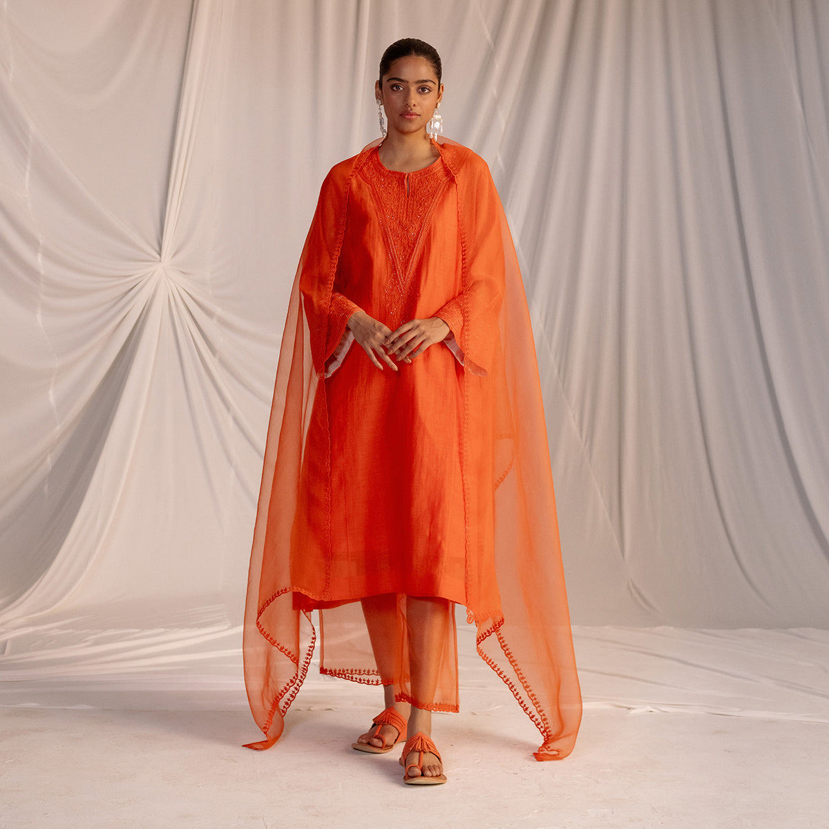 Rust Orange  Embroidered Tunic & Trouser Set