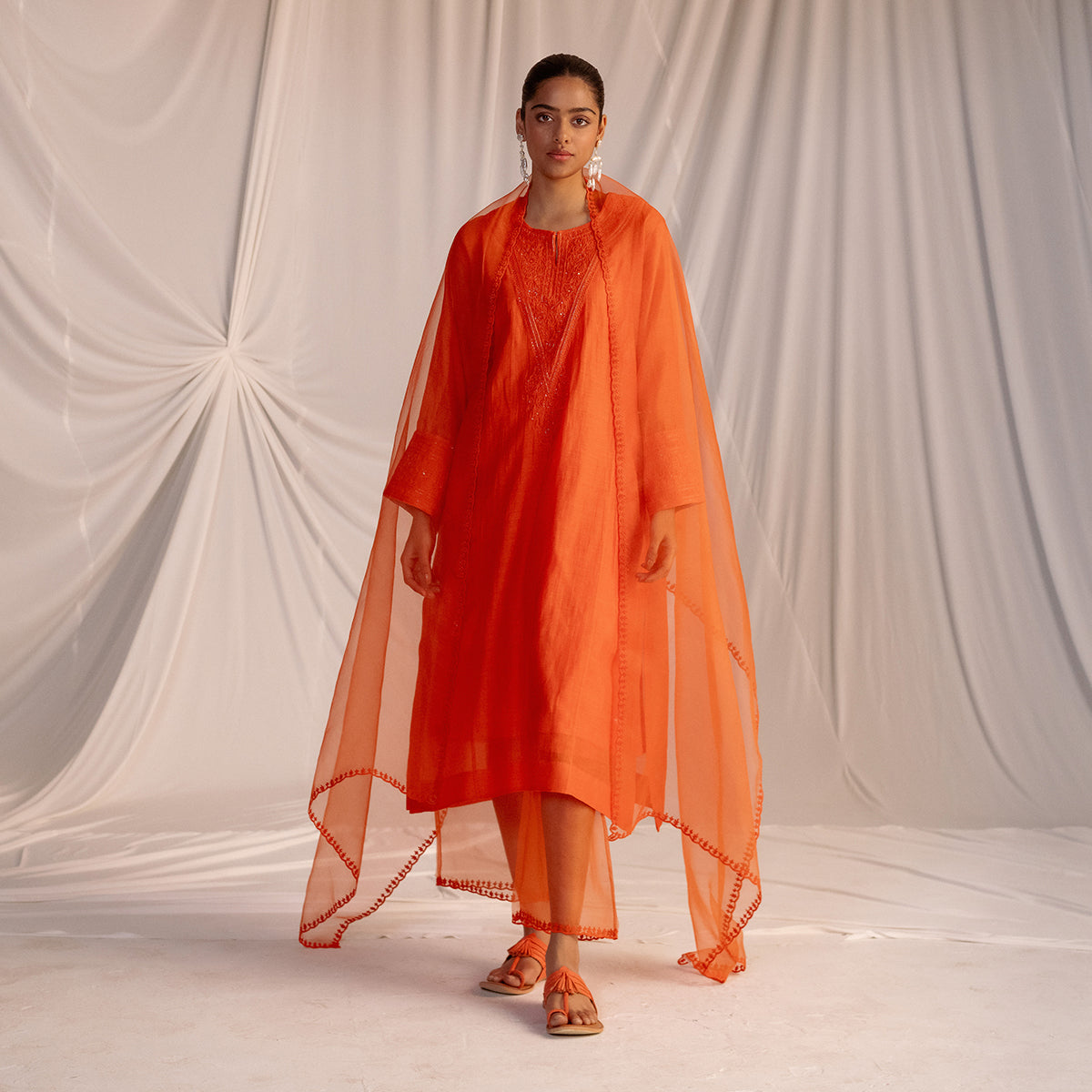 Rust Orange  Embroidered Tunic & Trouser Set