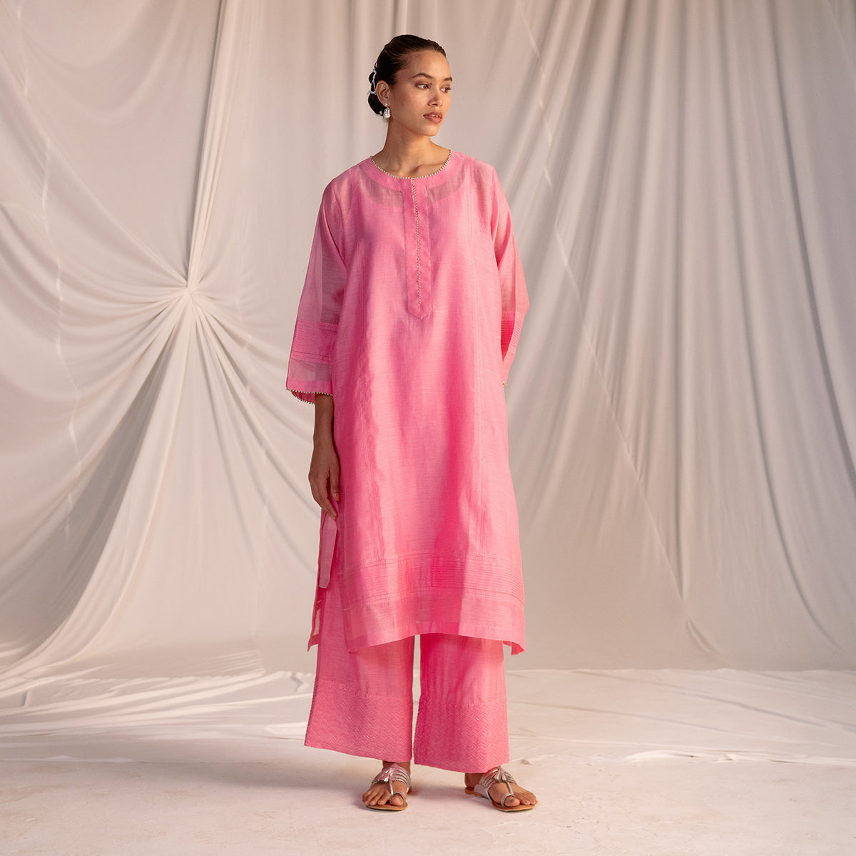 Pink  Embroidered Tunic & Trouser Set