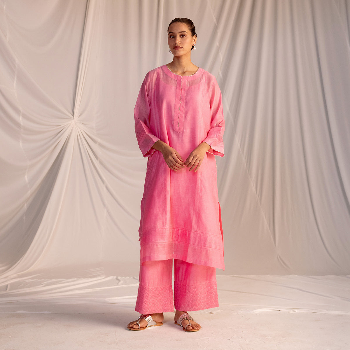 Pink  Embroidered Tunic & Trouser Set