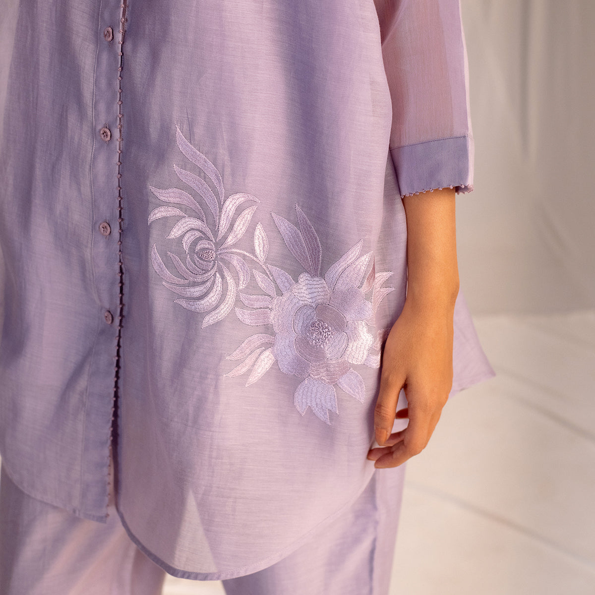 Violet Embroidered Tunic & Trouser Set