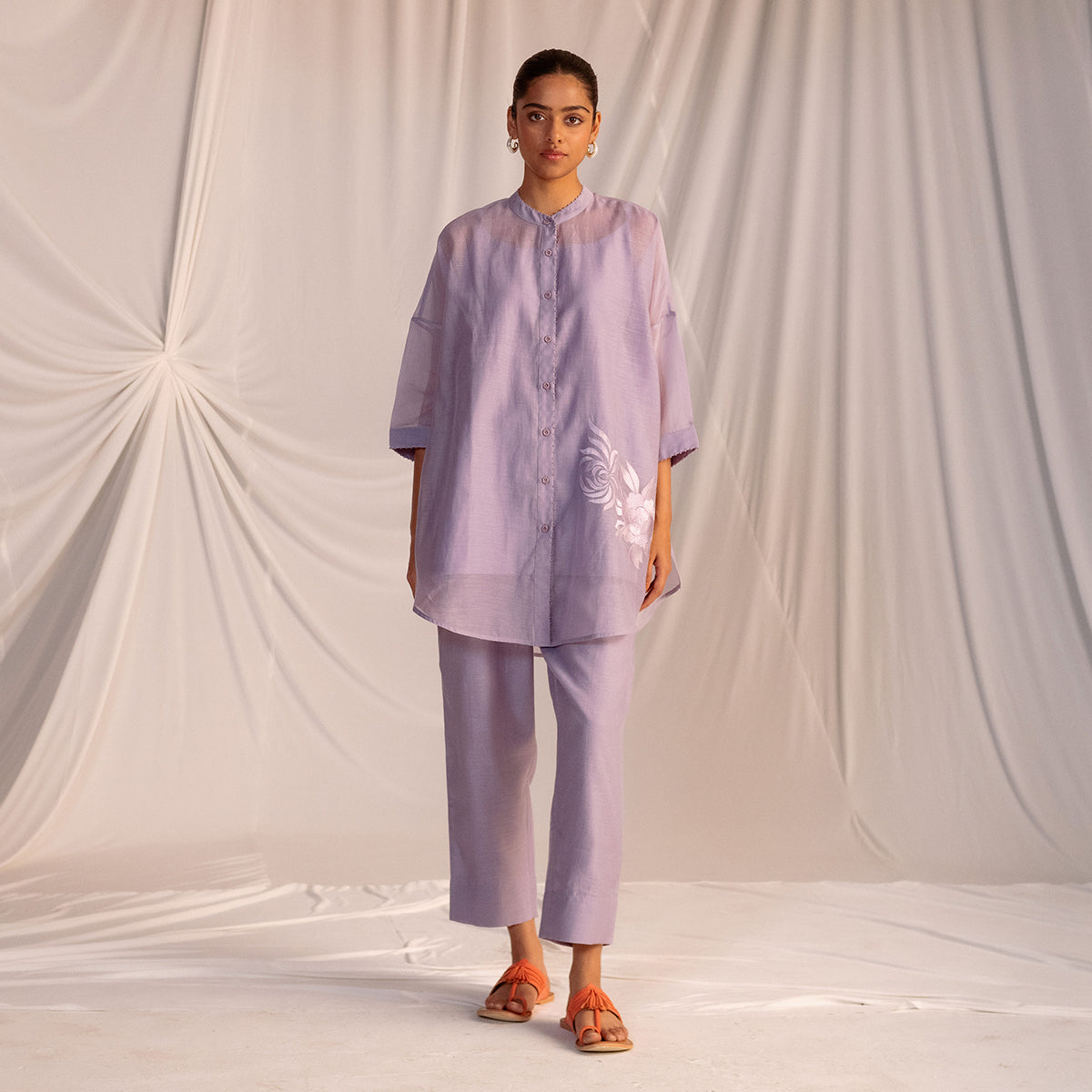 Violet Embroidered Tunic & Trouser Set