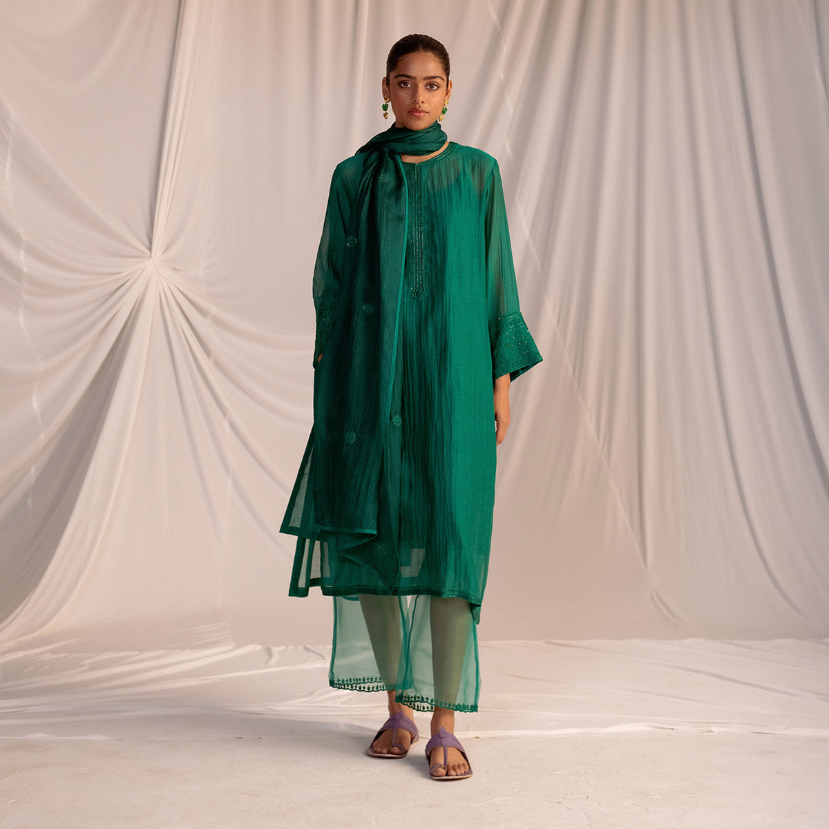 Evergreen Embroidered Tunic & Trouser Set