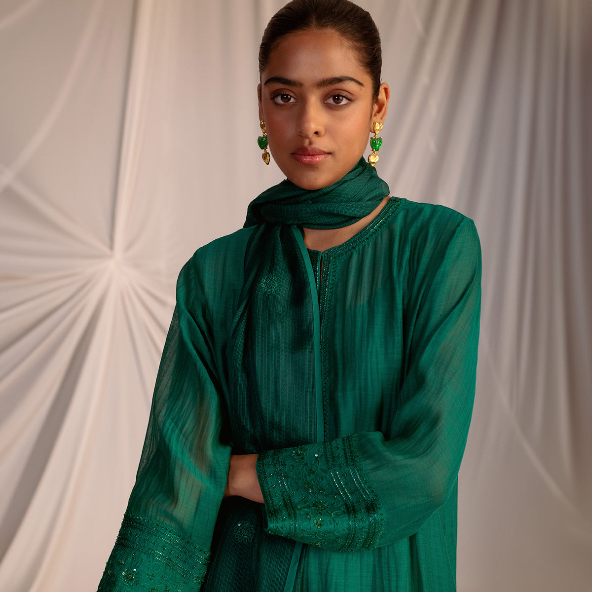 Evergreen Embroidered Tunic & Trouser Set