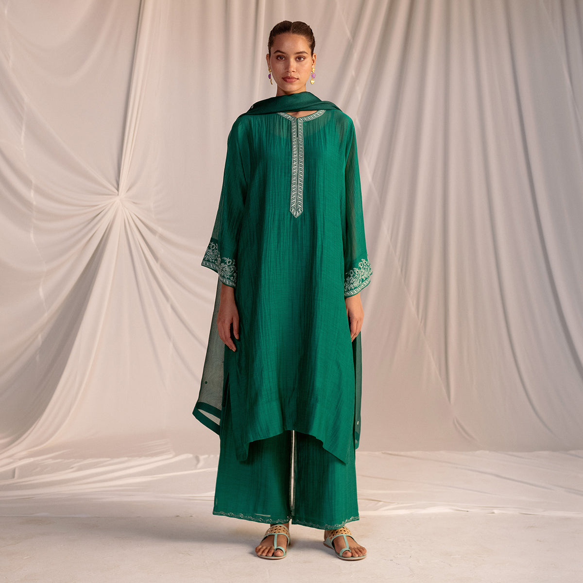 Evergreen Embroidered Tunic & Trouser Set