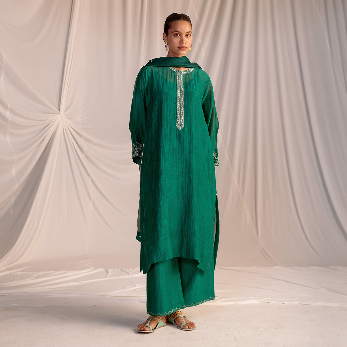 Evergreen Embroidered Tunic & Trouser Set