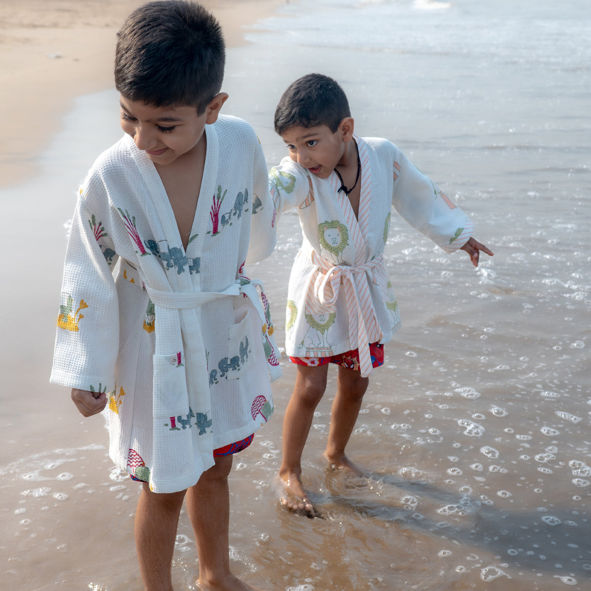 Organic Cotton Baby Bath Robe - Elle | Blue, Green, Yellow