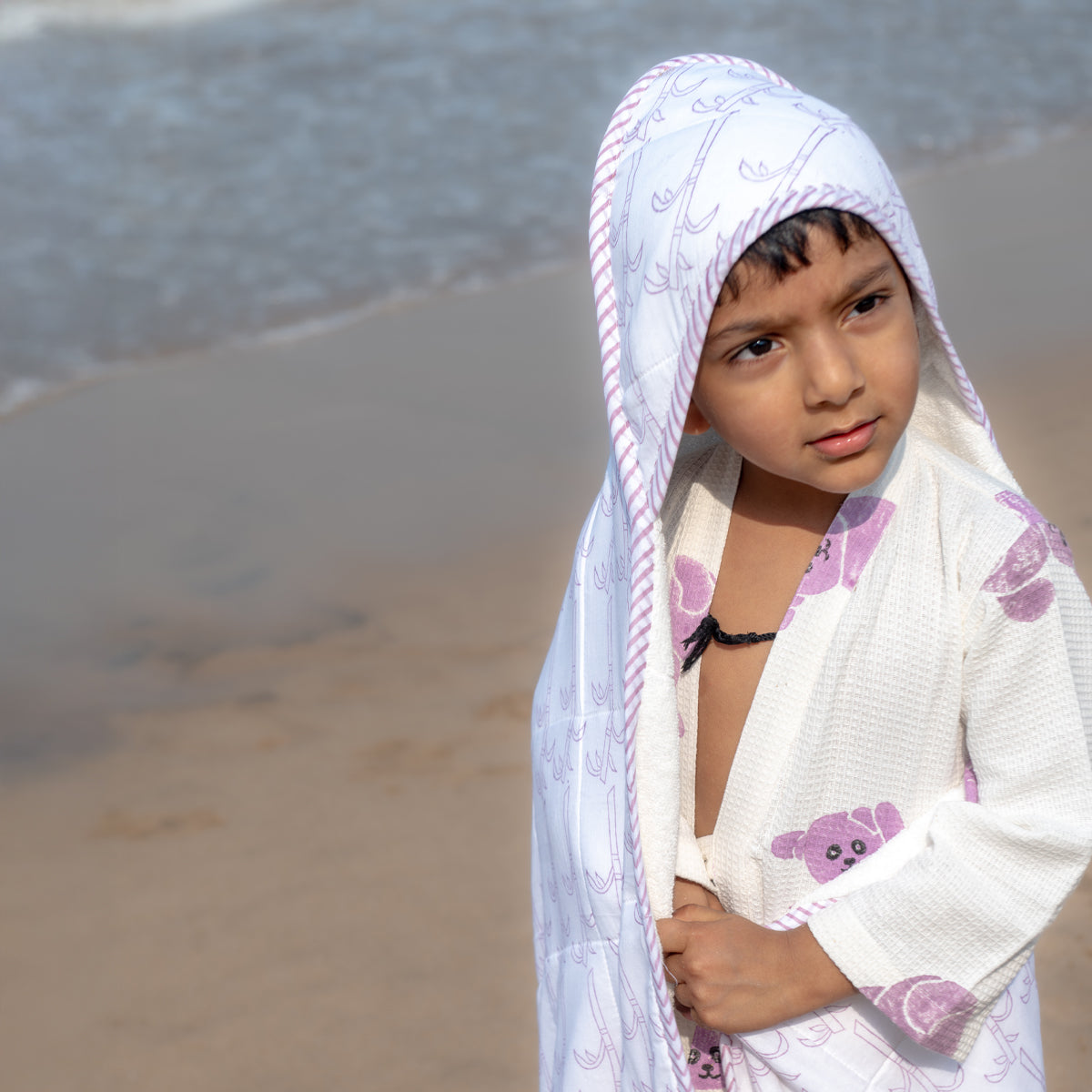 Baby Hooded Towel | Pure Cotton Terry - Tree | Purple