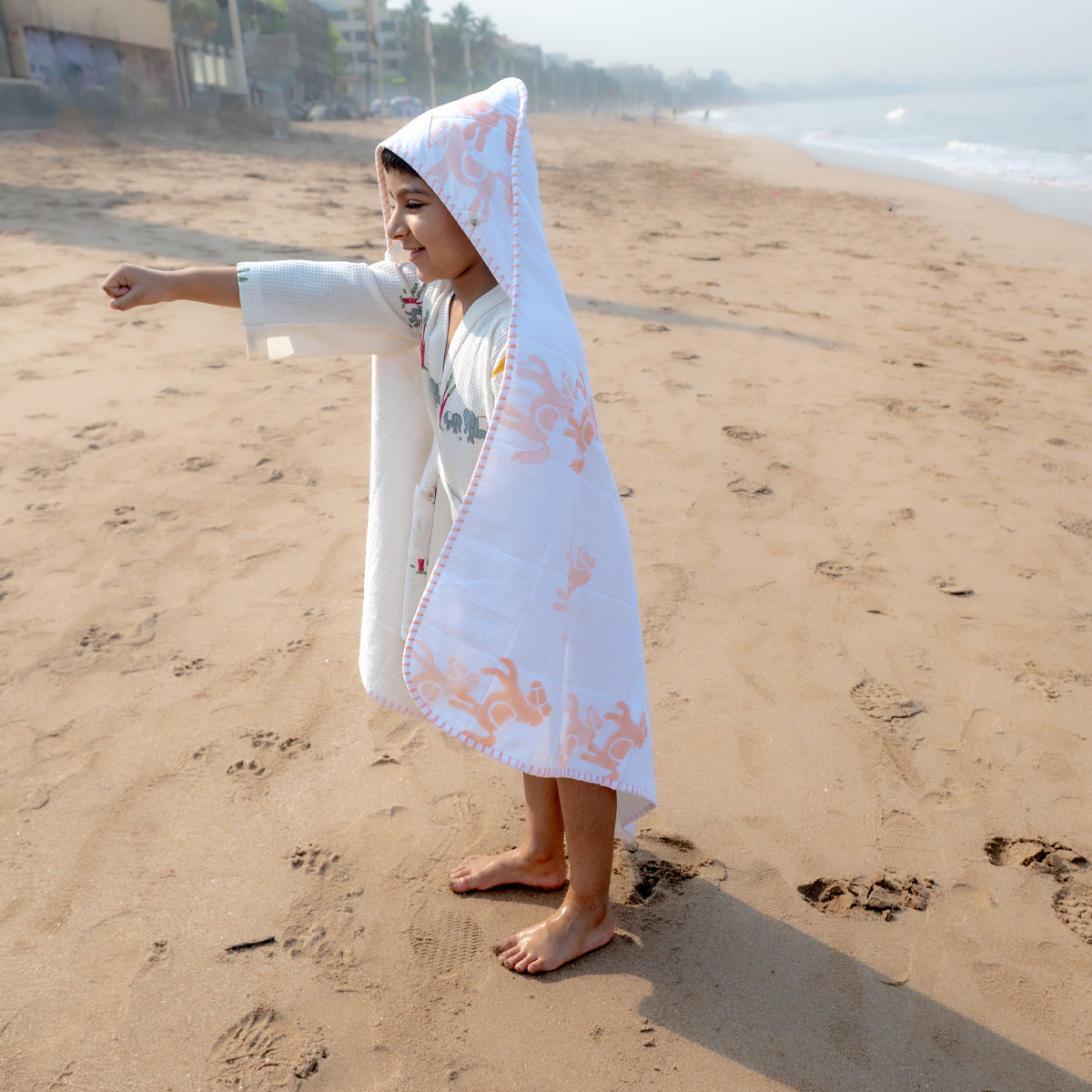 Baby Hooded Towel | Pure Cotton Terry - Horse | Peach