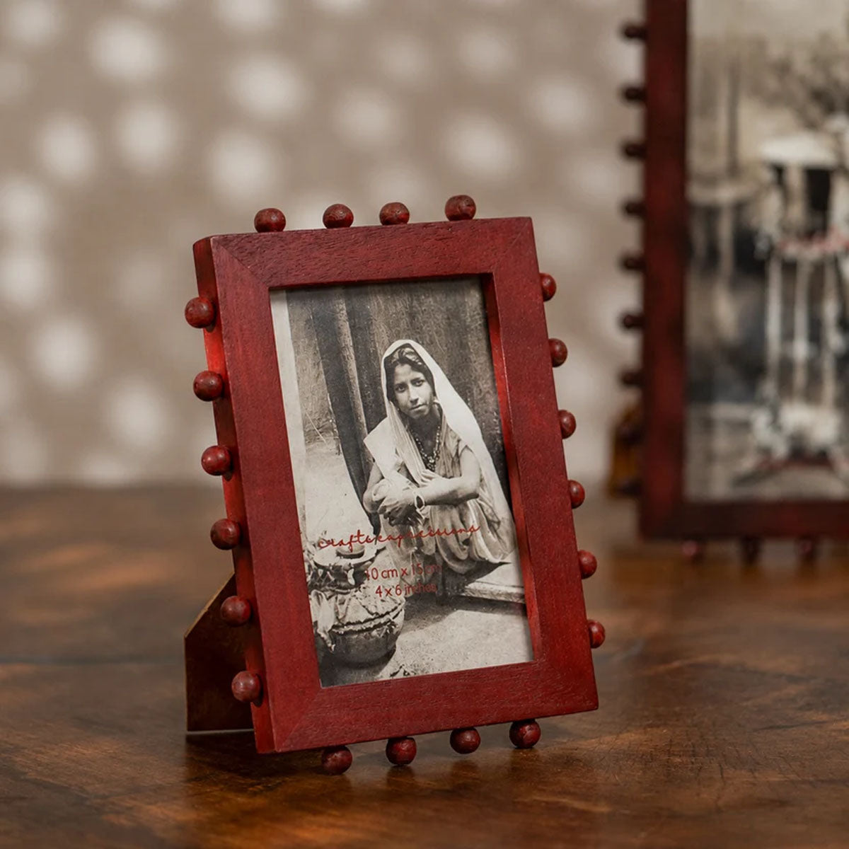 Beaded Wooden Photo Frame | Red | Holds 4x6 Inch Photo