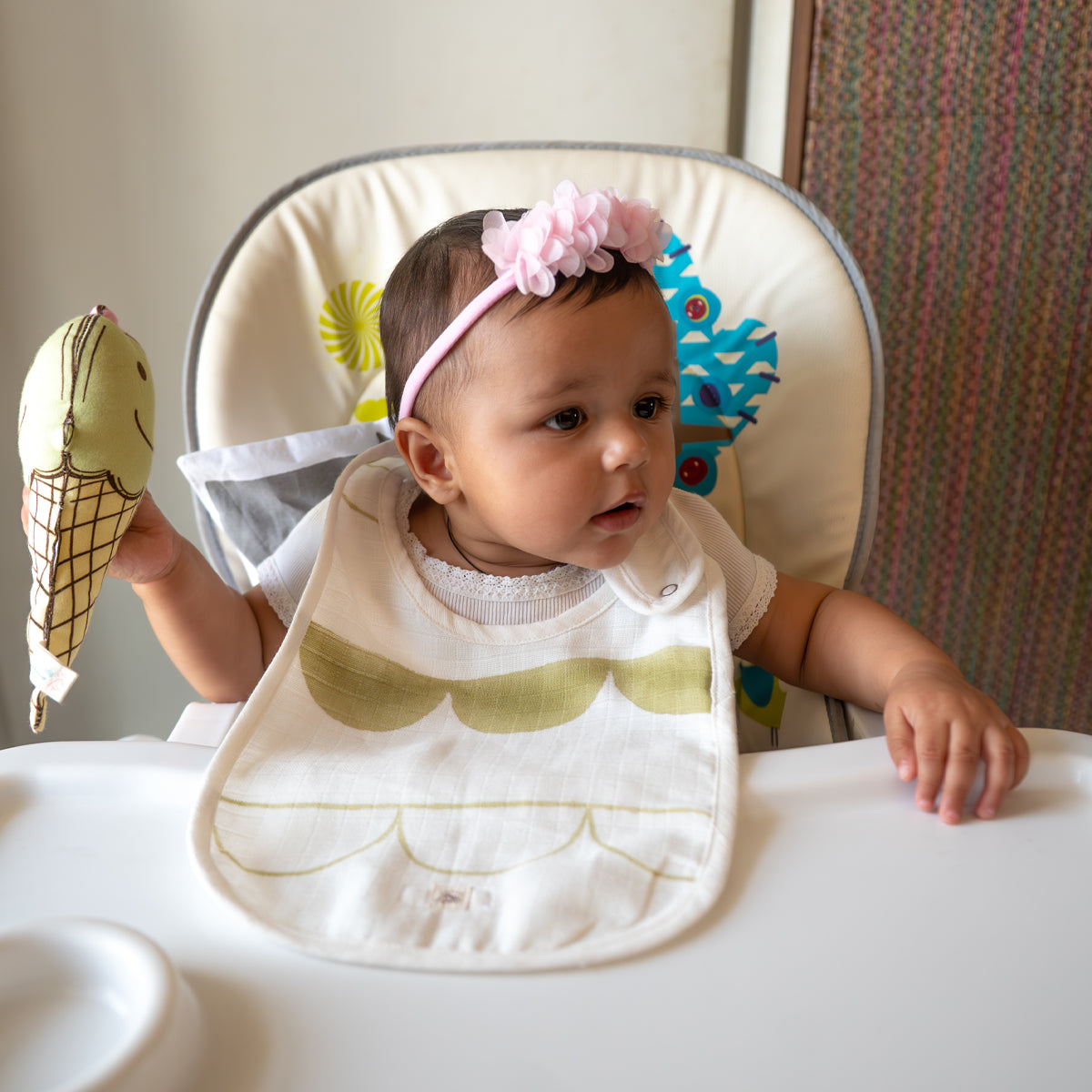 Organic Muslin Baby Bib - Circus Half Moon | Green