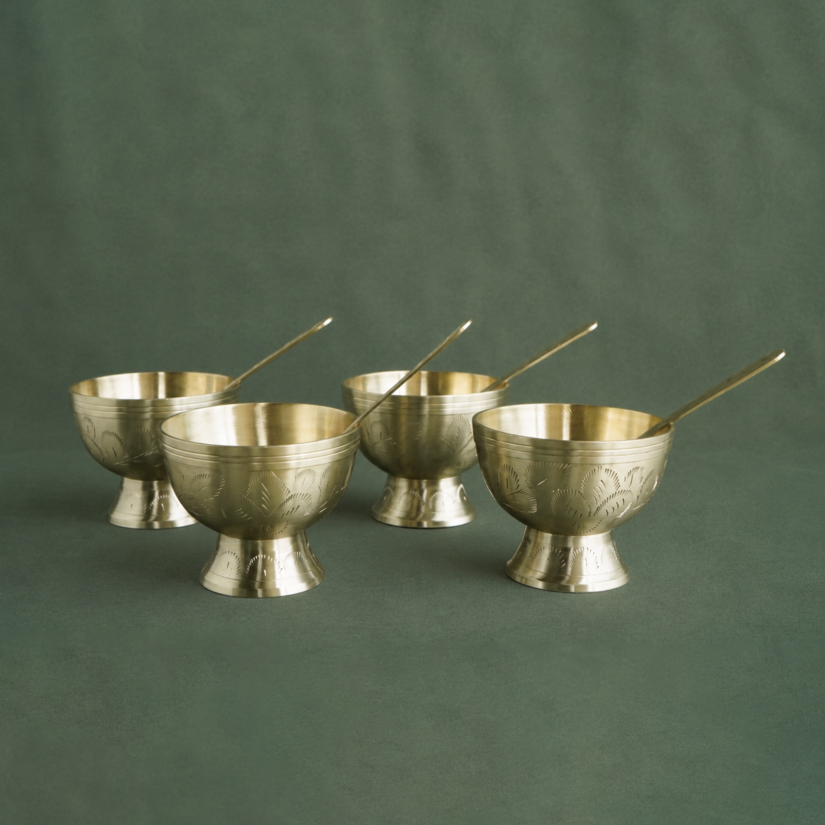 Bloom Brass Cup with Spoon | Set of 4