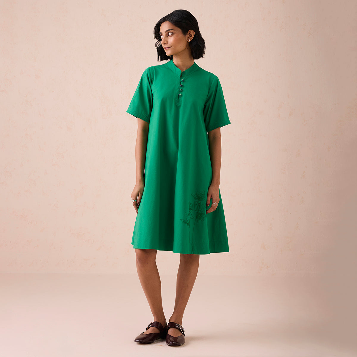 Bright Blessings Mandarin Collar Organic Cotton Dress