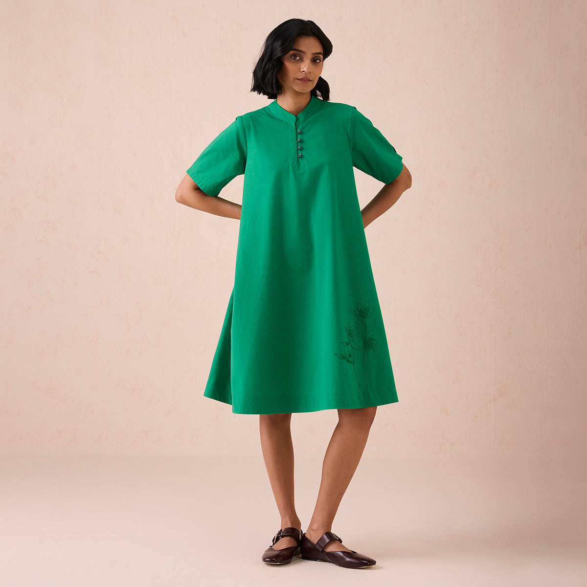 Bright Blessings Mandarin Collar Organic Cotton Dress