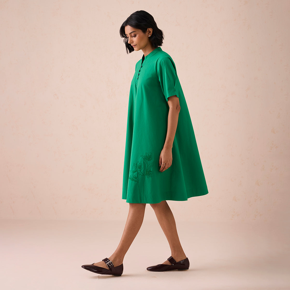 Bright Blessings Mandarin Collar Organic Cotton Dress