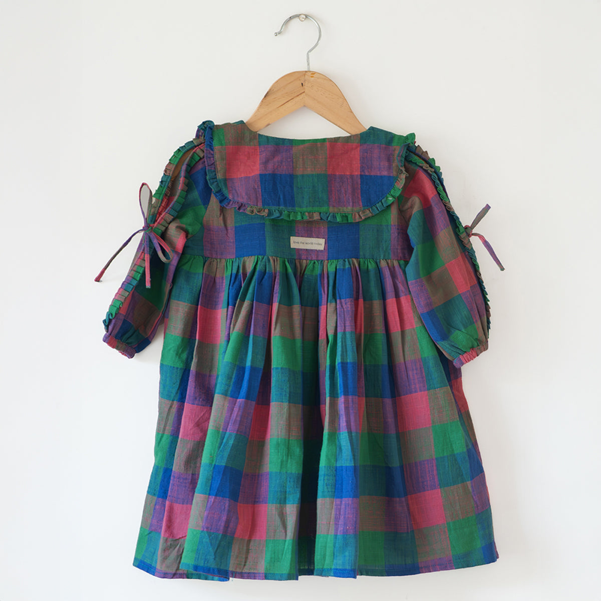 ‘Spring Up’ Peter Pan Collar Dress In Handwoven Cotton Checks