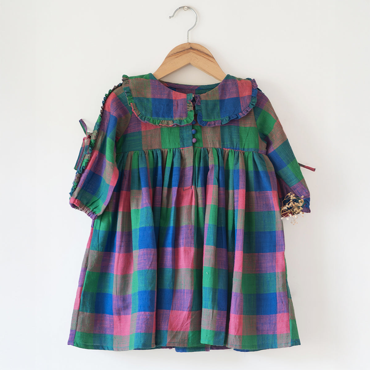 ‘Spring Up’ Peter Pan Collar Dress In Handwoven Cotton Checks