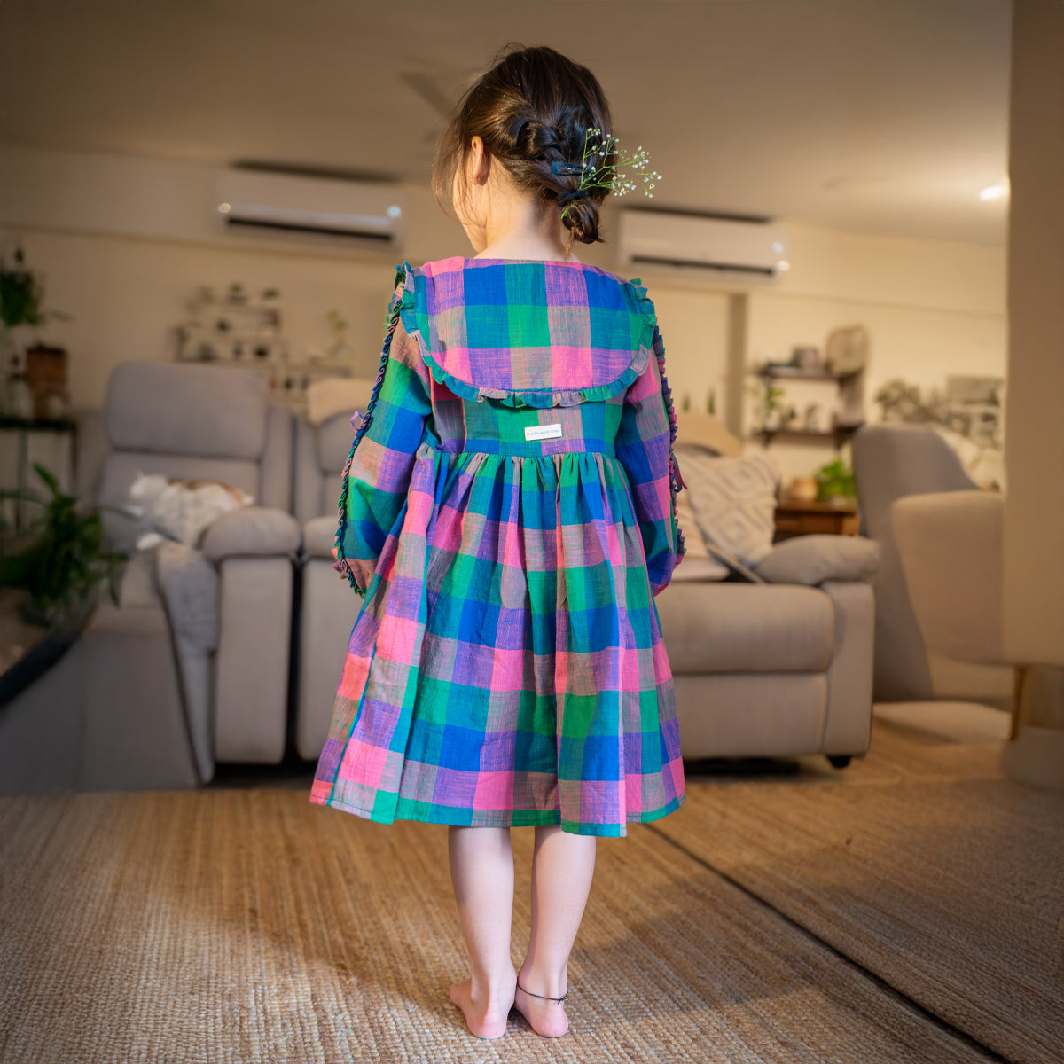 ‘Spring Up’ Peter Pan Collar Dress In Handwoven Cotton Checks