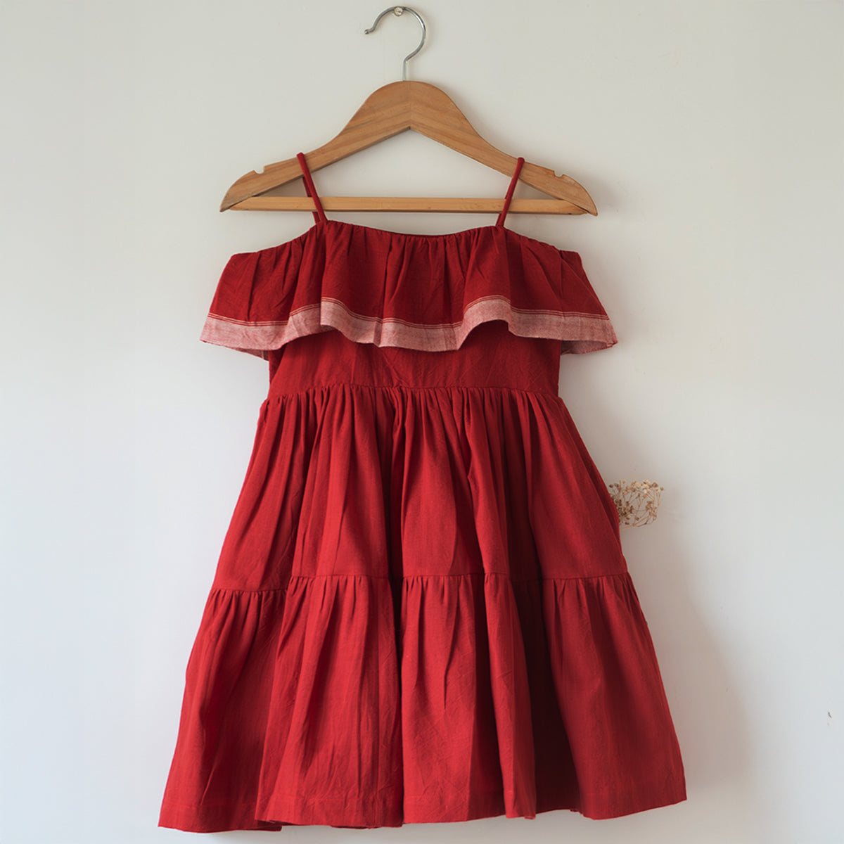 Fool’S Paradise Tiered Maxi Dress In Red Handwoven Cotton