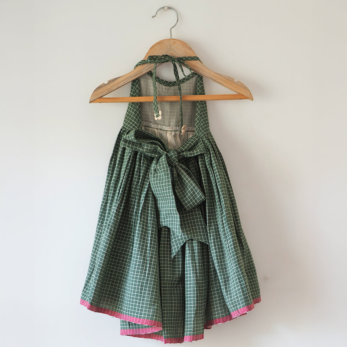 Bloom Handmade Green Checkered Halter Neck Girls Dress