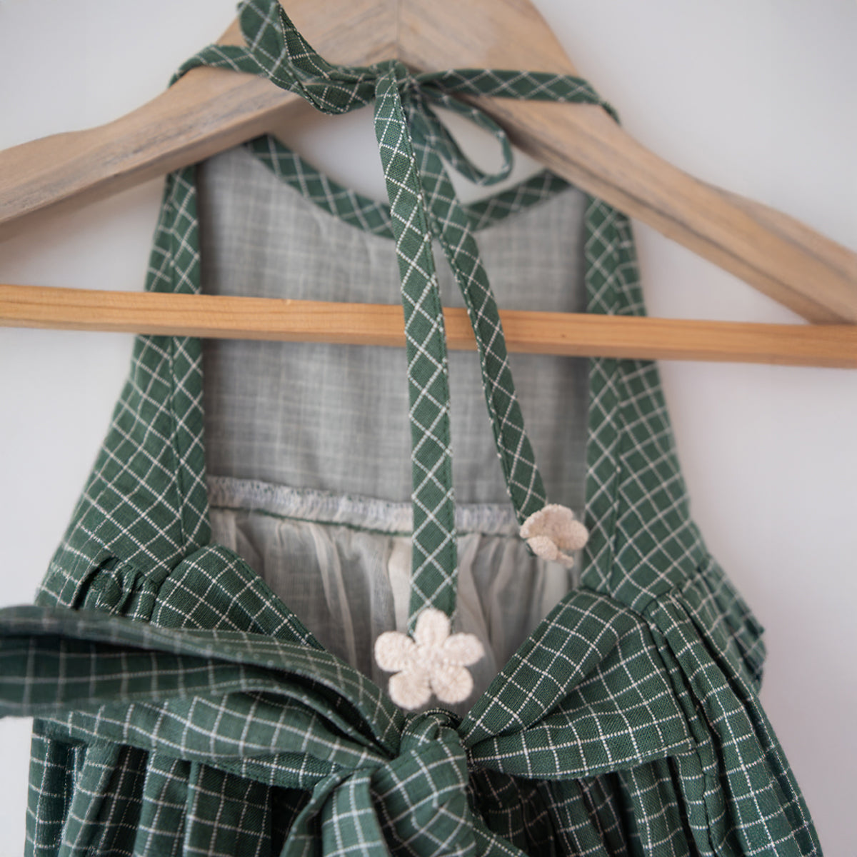 Bloom Handmade Green Checkered Halter Neck Girls Dress