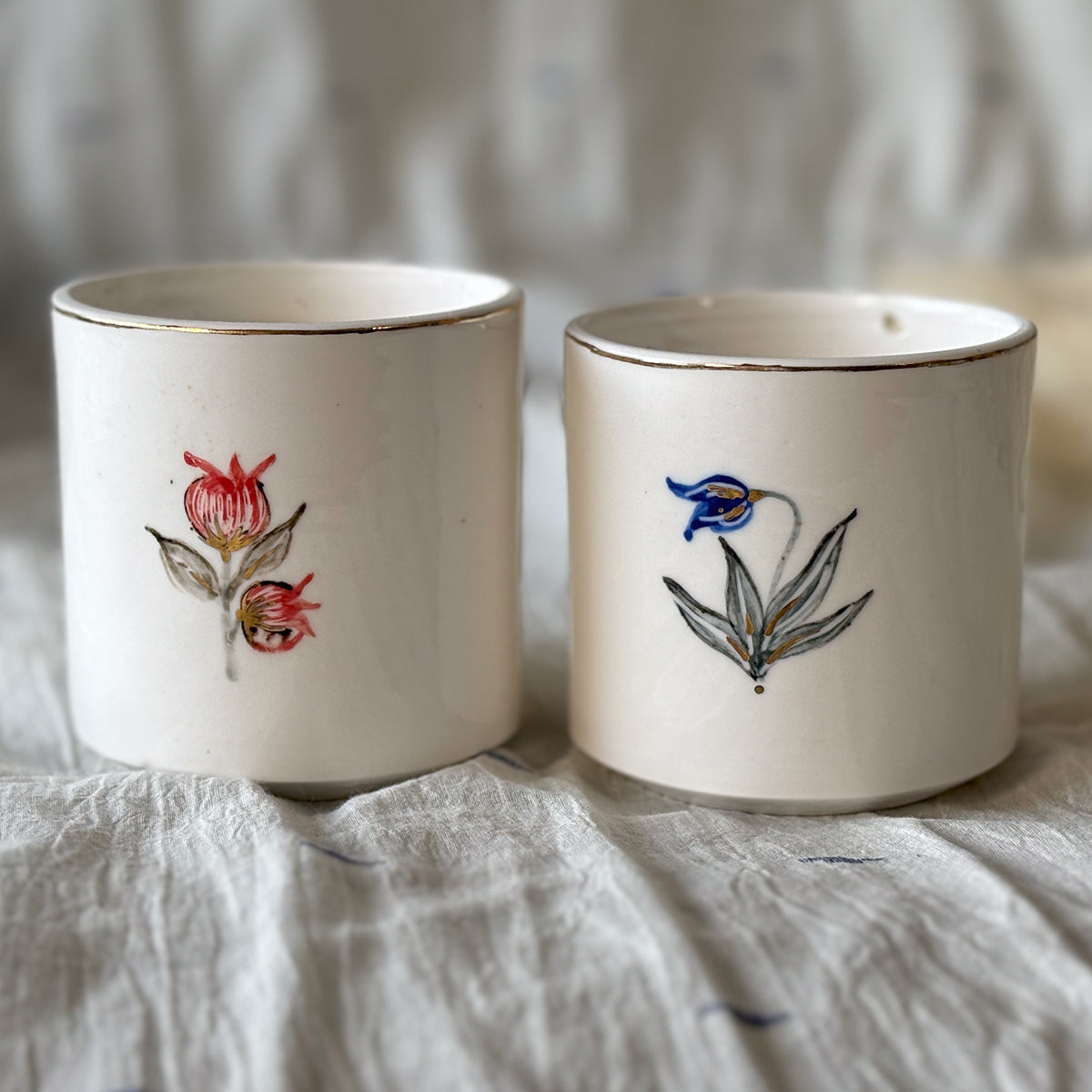 Hand painted Porcelain Candle glasses  |Anaar | Rose fragrant Soy Wax| Finished in 24 karat gold