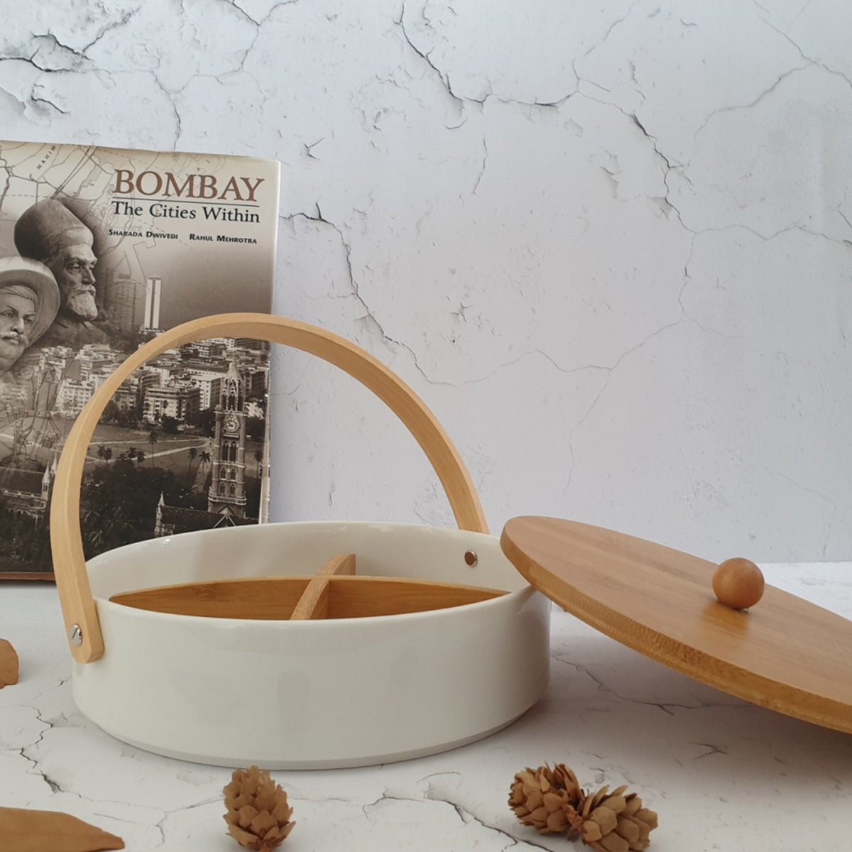 Ceramic - Snack Bowl with Bamboo Lid (Round)