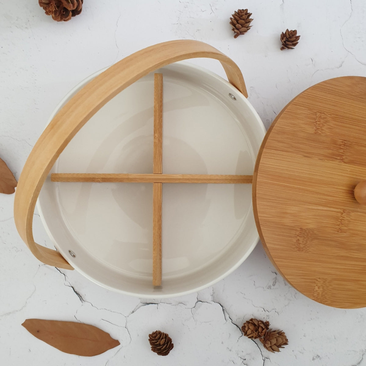 Ceramic - Snack Bowl with Bamboo Lid (Round)