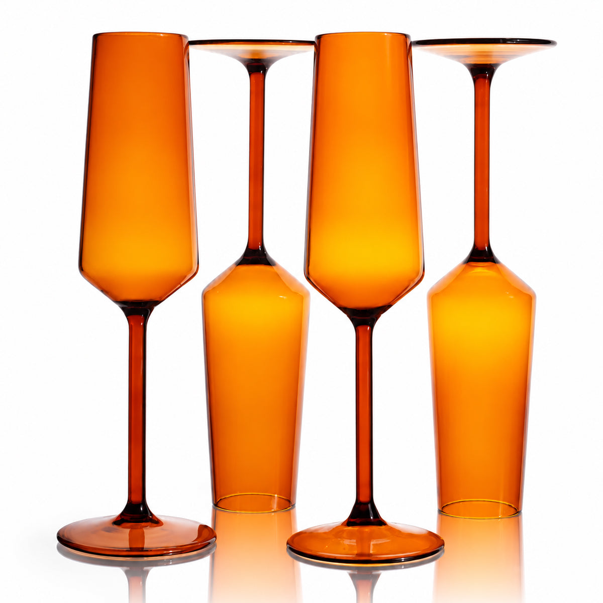 Stem Flute Glass (Set of 4) - Amber