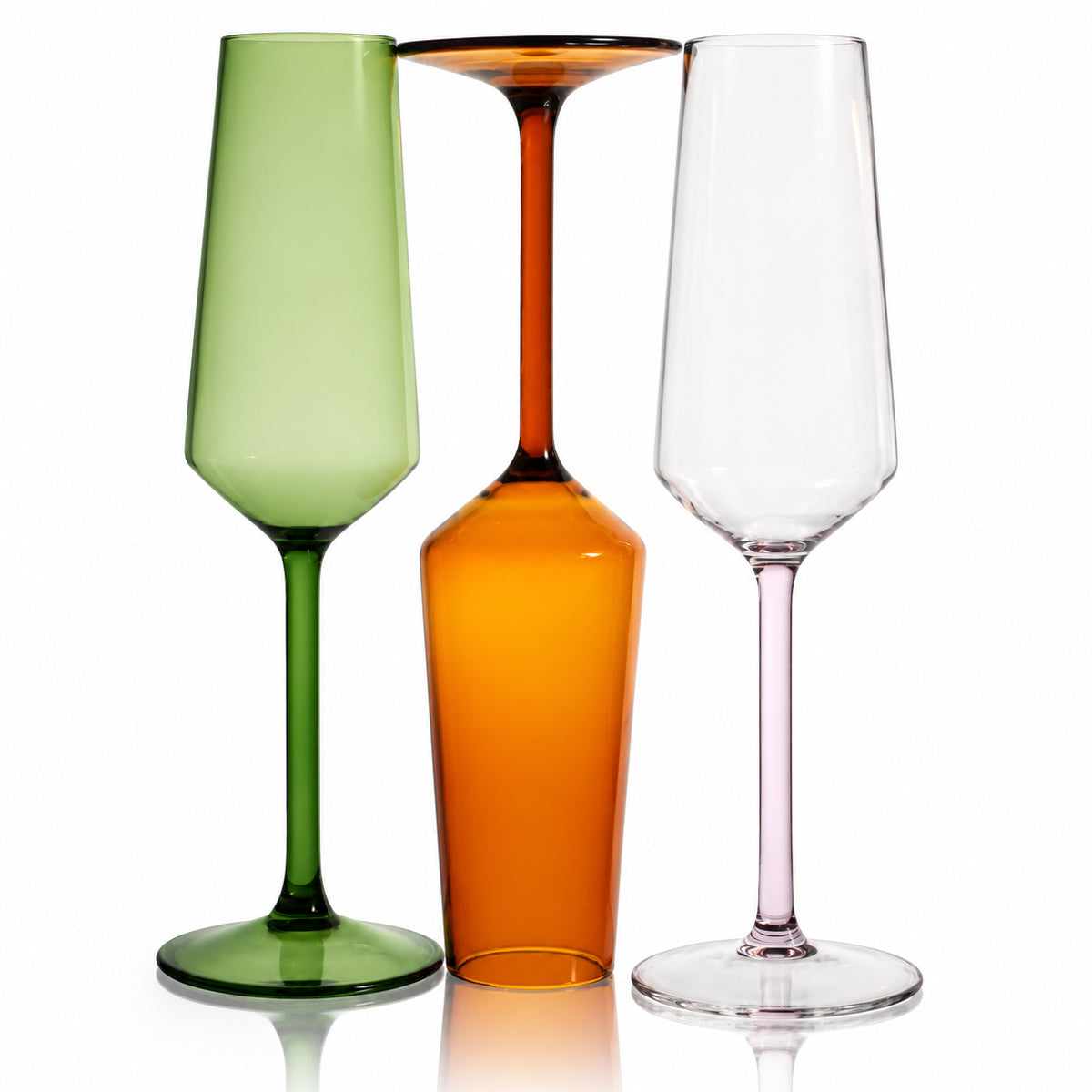 Stem Flute Glass (Set of 4) - Clear & Pink