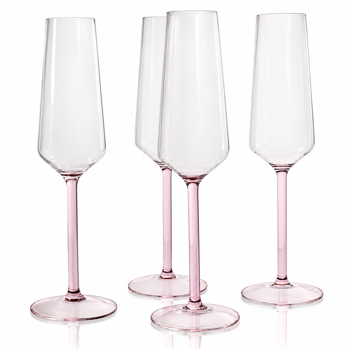Stem Flute Glass (Set of 4) - Clear & Pink
