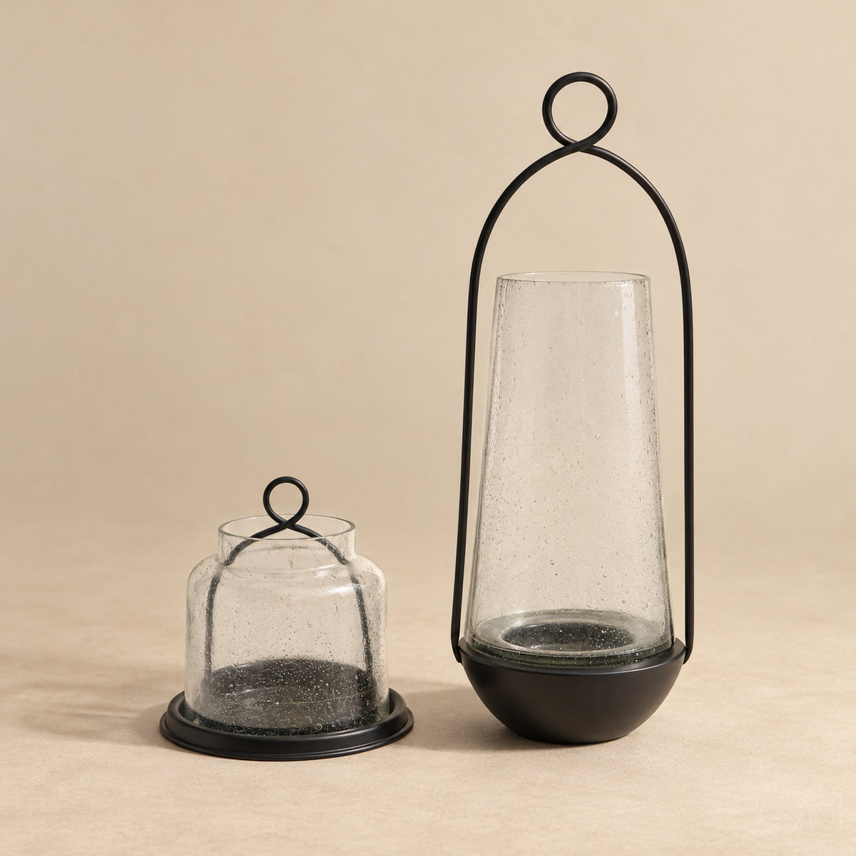 Glint Candle Stand Small - Clear & Black - Set of 2
