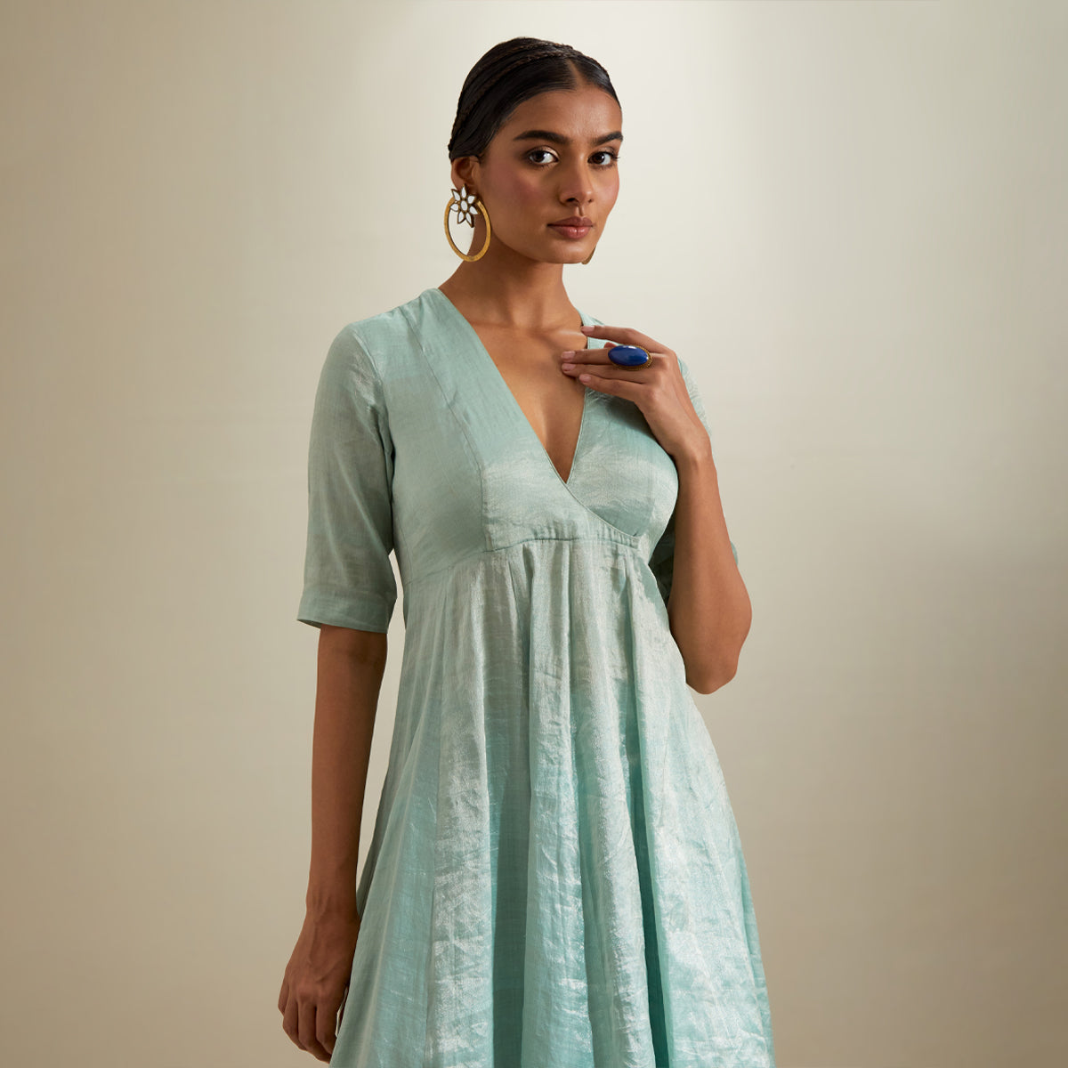 Mint Zari Anarkali & Chanderi Flared Palazzo with Embroidered Katan Dupatta