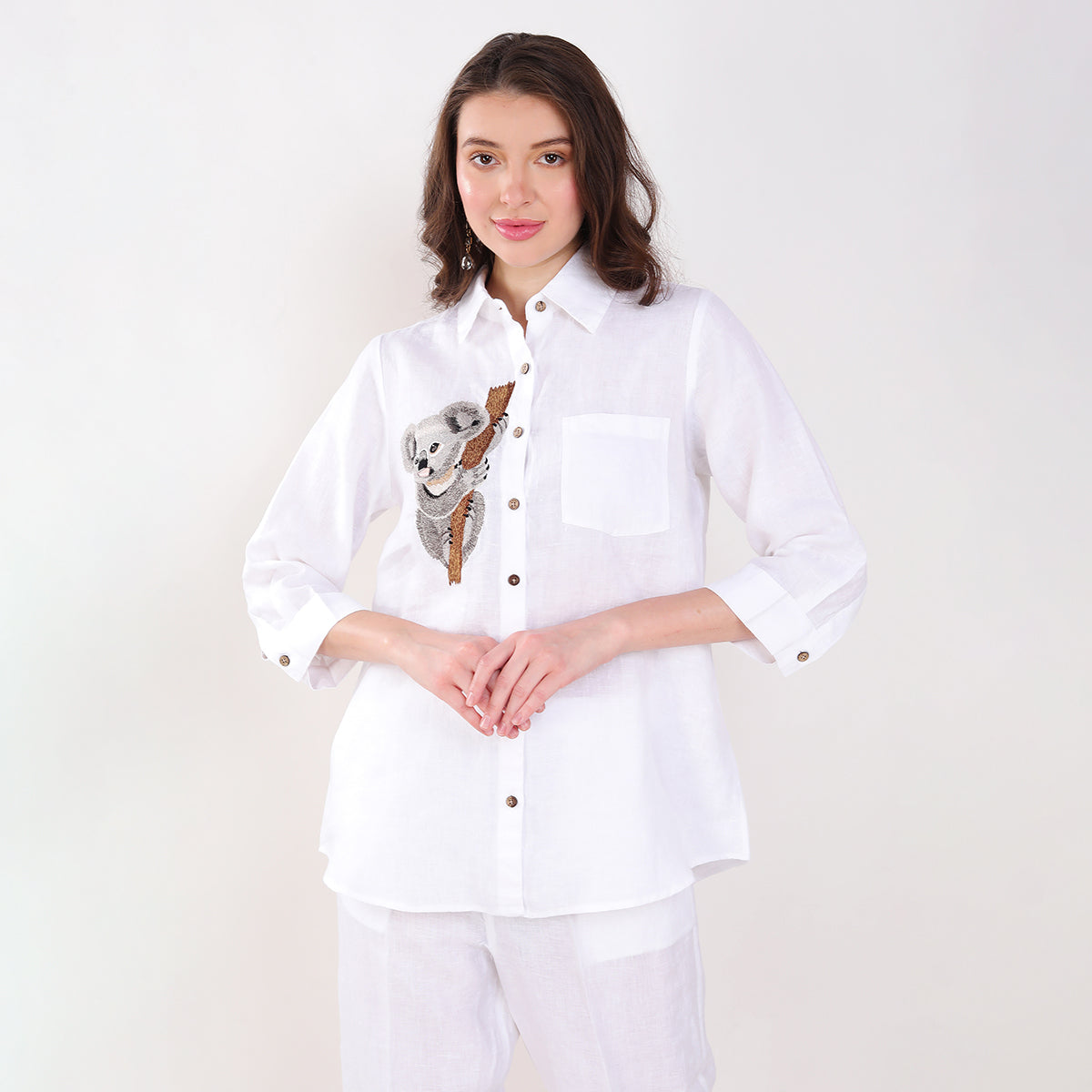 White Koalabear Embroidered  Shirt