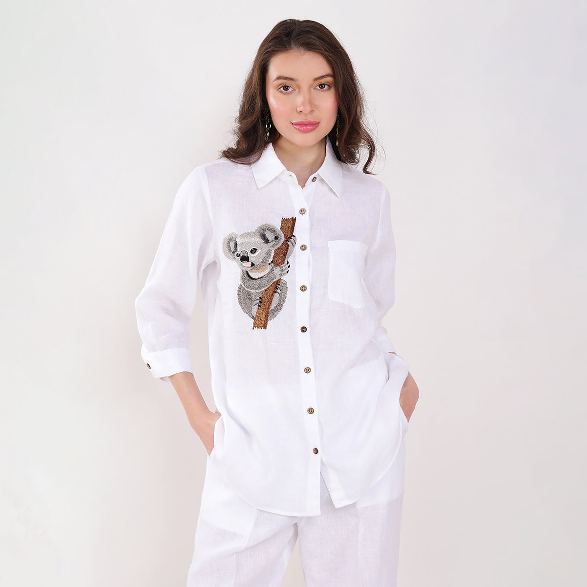 White Koalabear Embroidered  Shirt